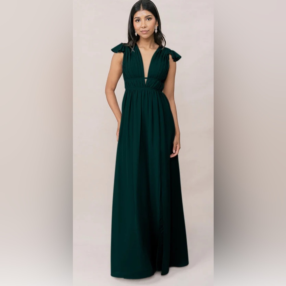 Revelry Cora Chiffon dress in classic emerald